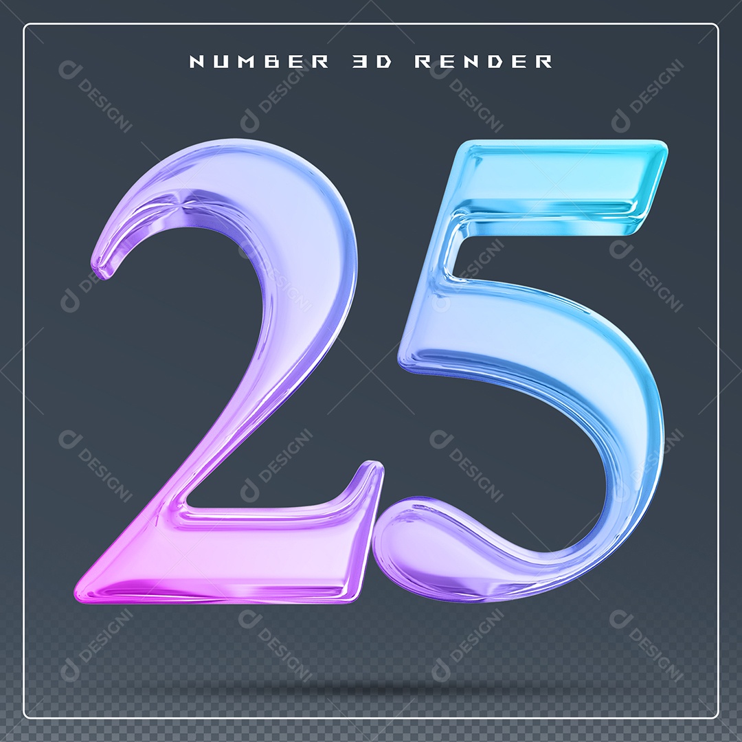 Elemento 3D Número 25 Colorido para Composição PSD