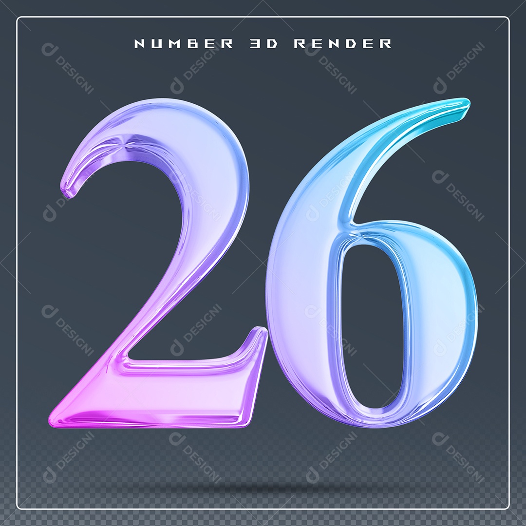 Elemento 3D Número 26 Colorido para Composição PSD