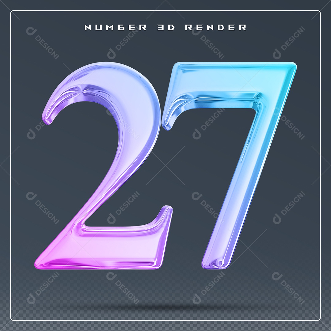 Elemento 3D Número 27 Colorido para Composição PSD