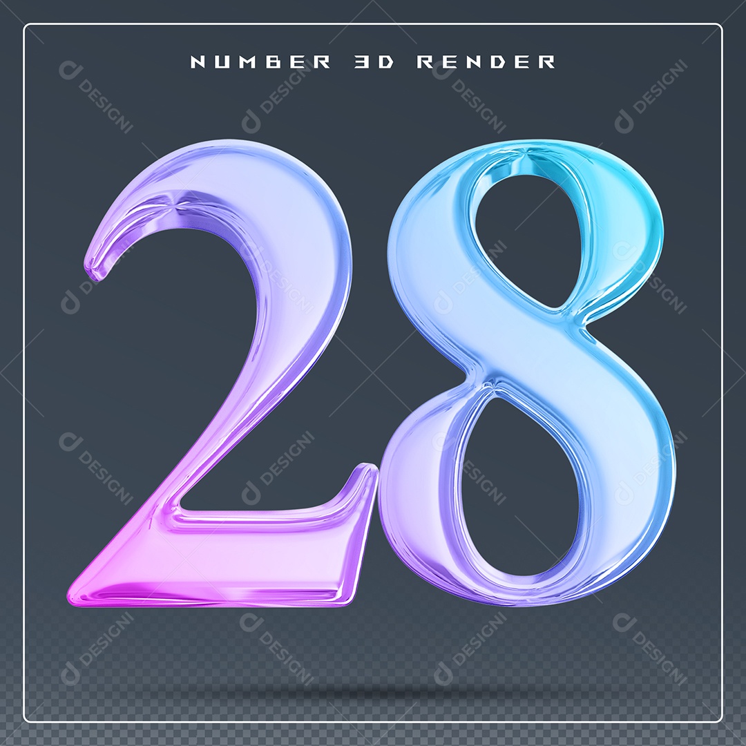 Elemento 3D Número 28 Colorido para Composição PSD