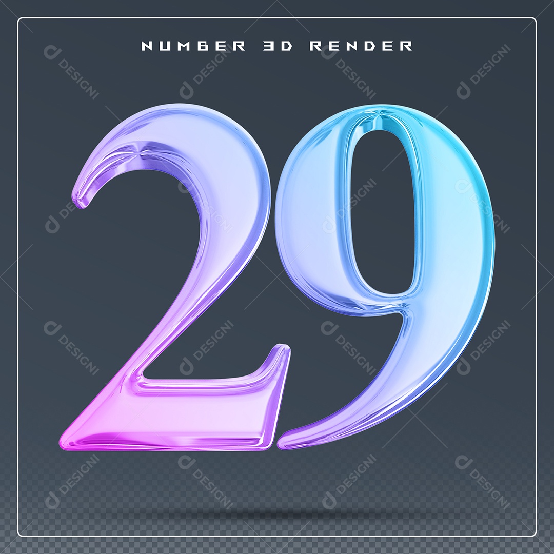 Elemento 3D Número 29 Colorido para Composição PSD
