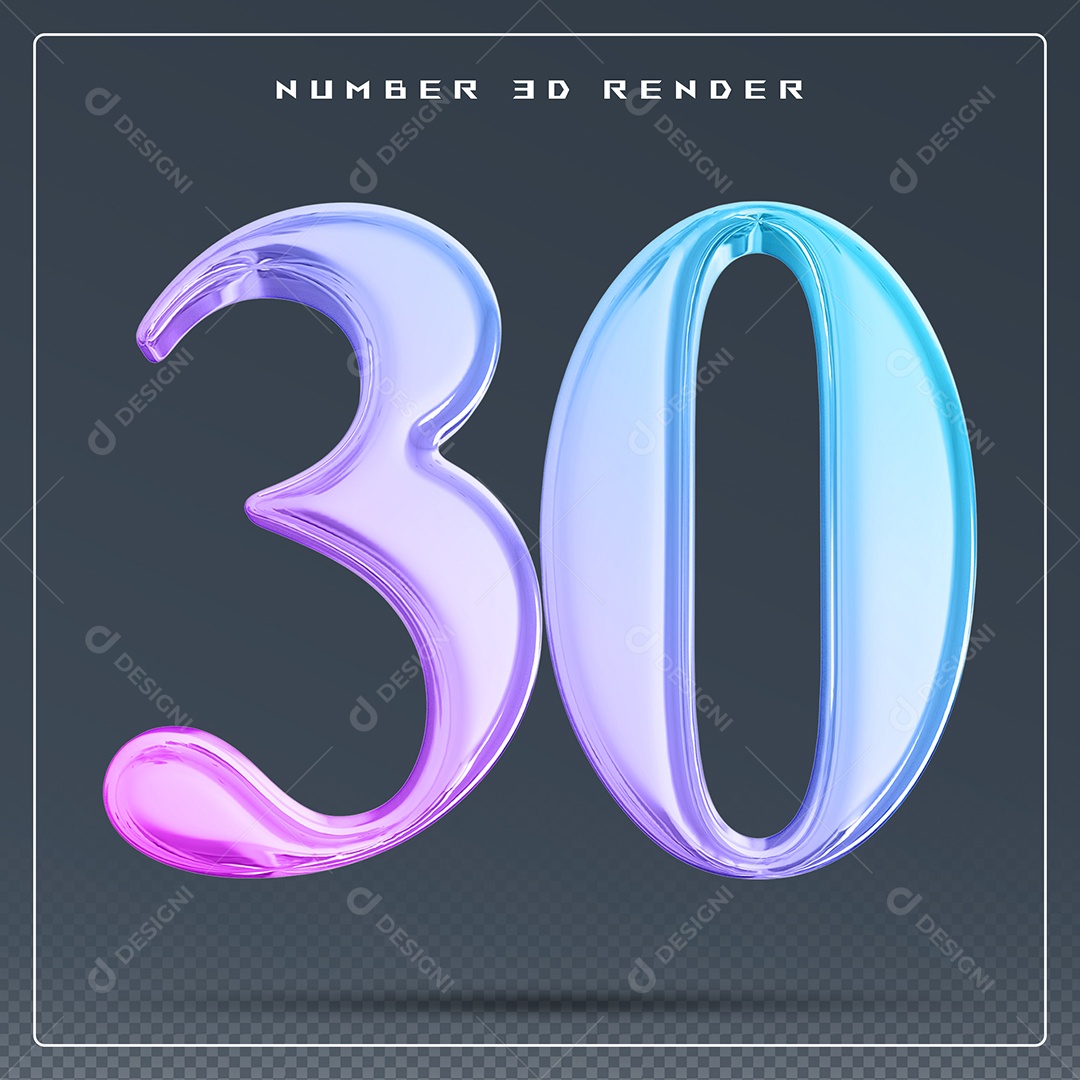 Elemento 3D Número 30 Colorido para Composição PSD