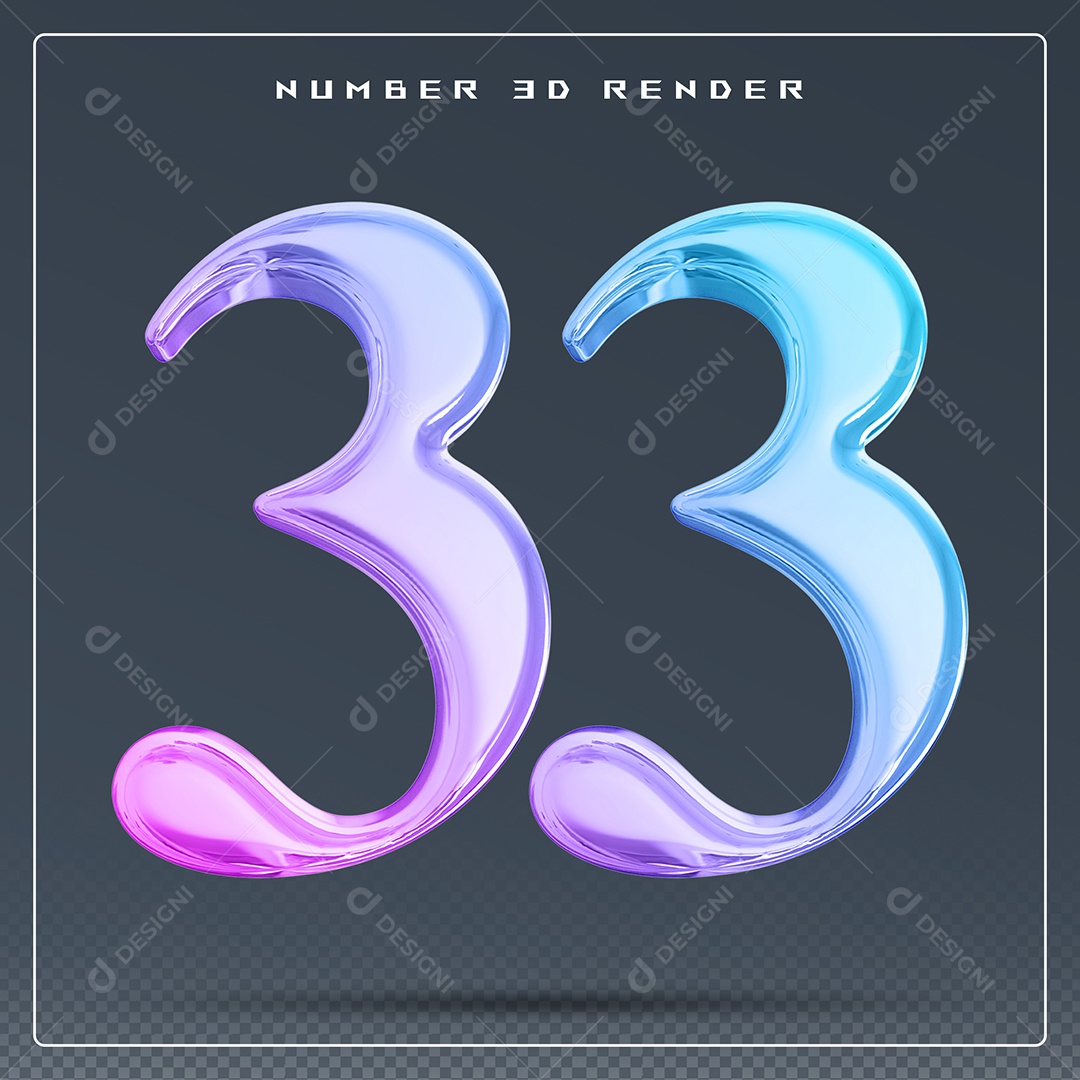 Elemento 3D Número 33 Colorido para Composição PSD