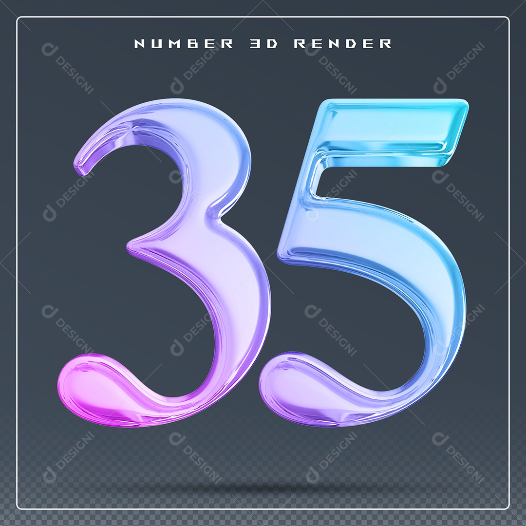 Elemento 3D Número 35 Colorido para Composição PSD