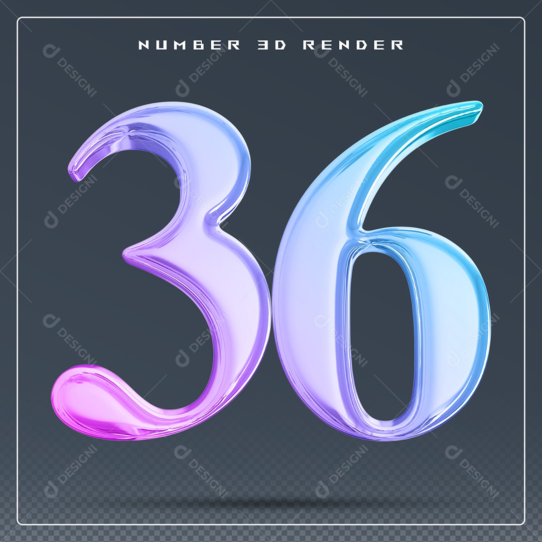 Elemento 3D Número 36 Colorido para Composição PSD