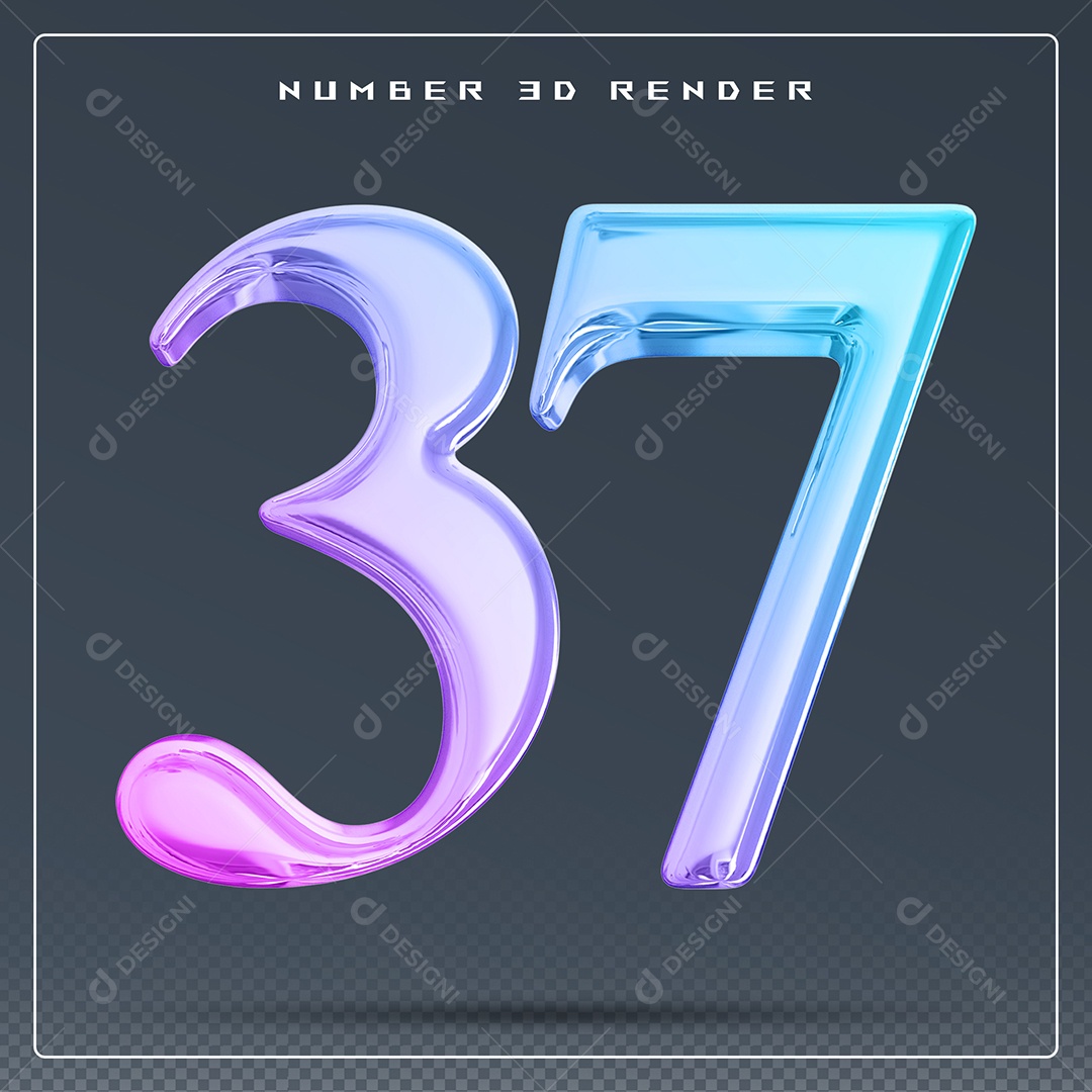 Elemento 3D Número 37 Colorido para Composição PSD