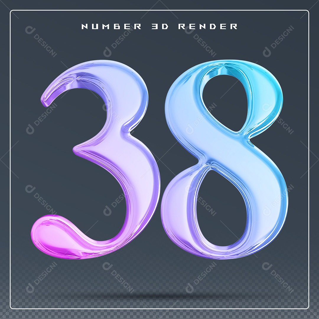 Elemento 3D Número38 Colorido para Composição PSD