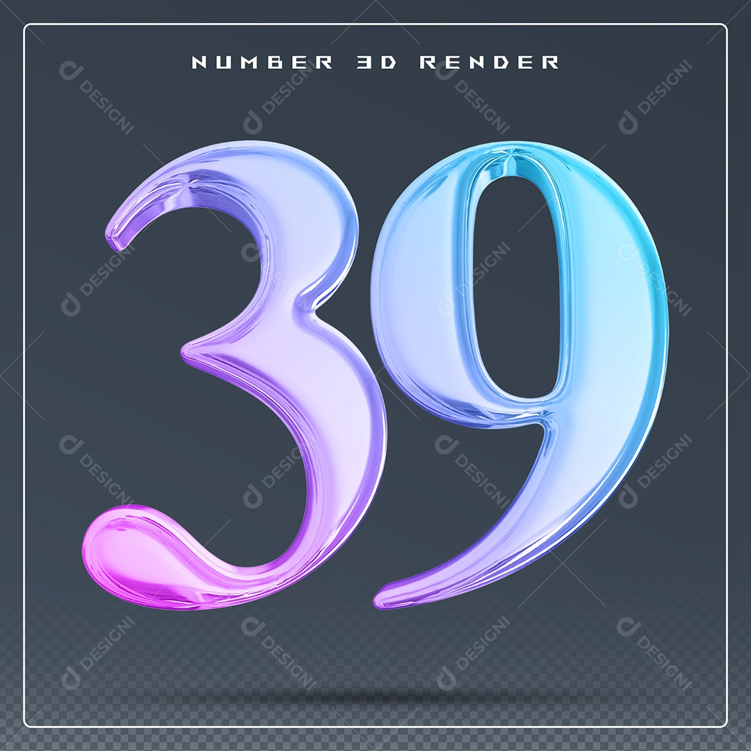 Elemento 3D Número 39 Colorido para Composição PSD