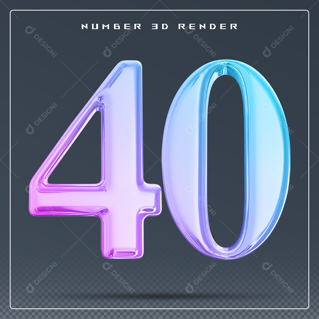 Elemento 3D Número 40 Colorido para Composição PSD
