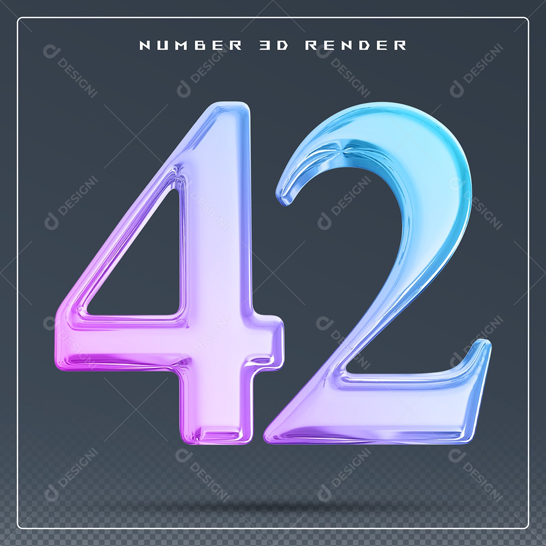 Elemento 3D Número 42 Colorido para Composição PSD