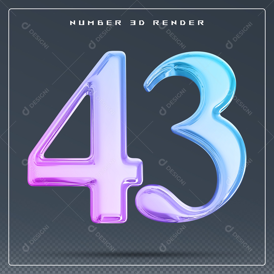 Elemento 3D Número 43 Colorido para Composição PSD