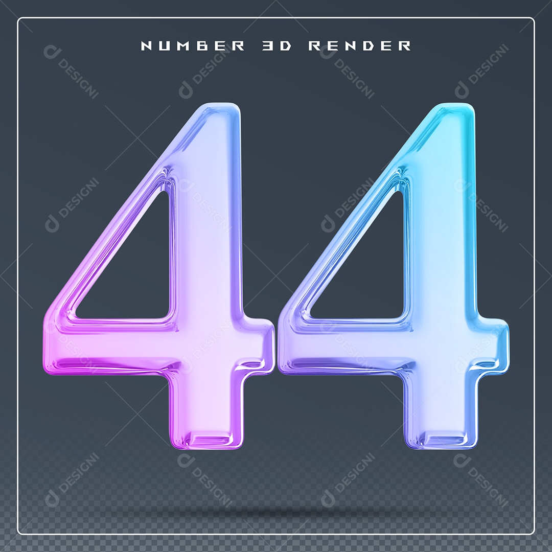 Elemento 3D Número 44 Colorido para Composição PSD