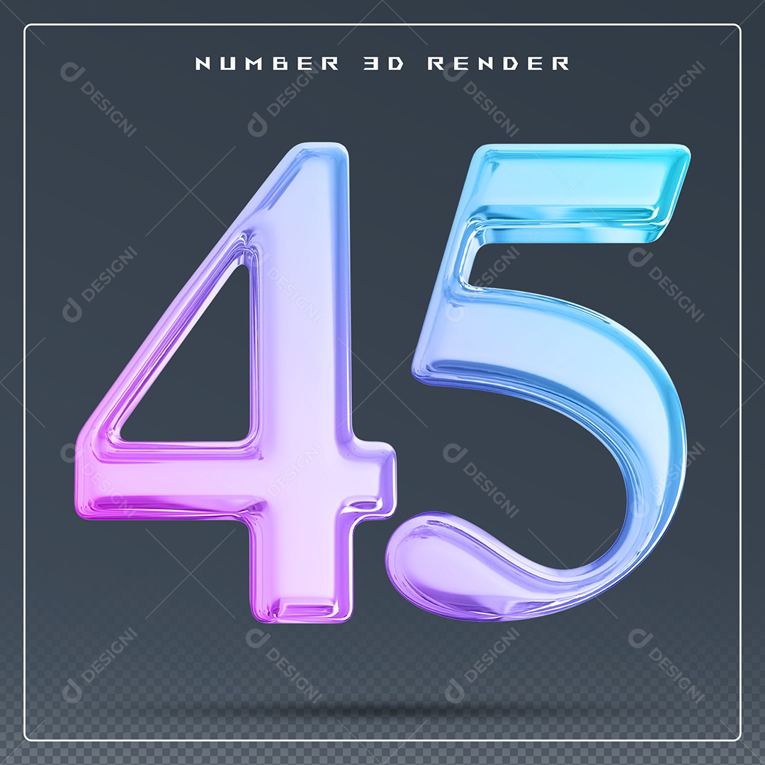 Elemento 3D Número 45 Colorido para Composição PSD
