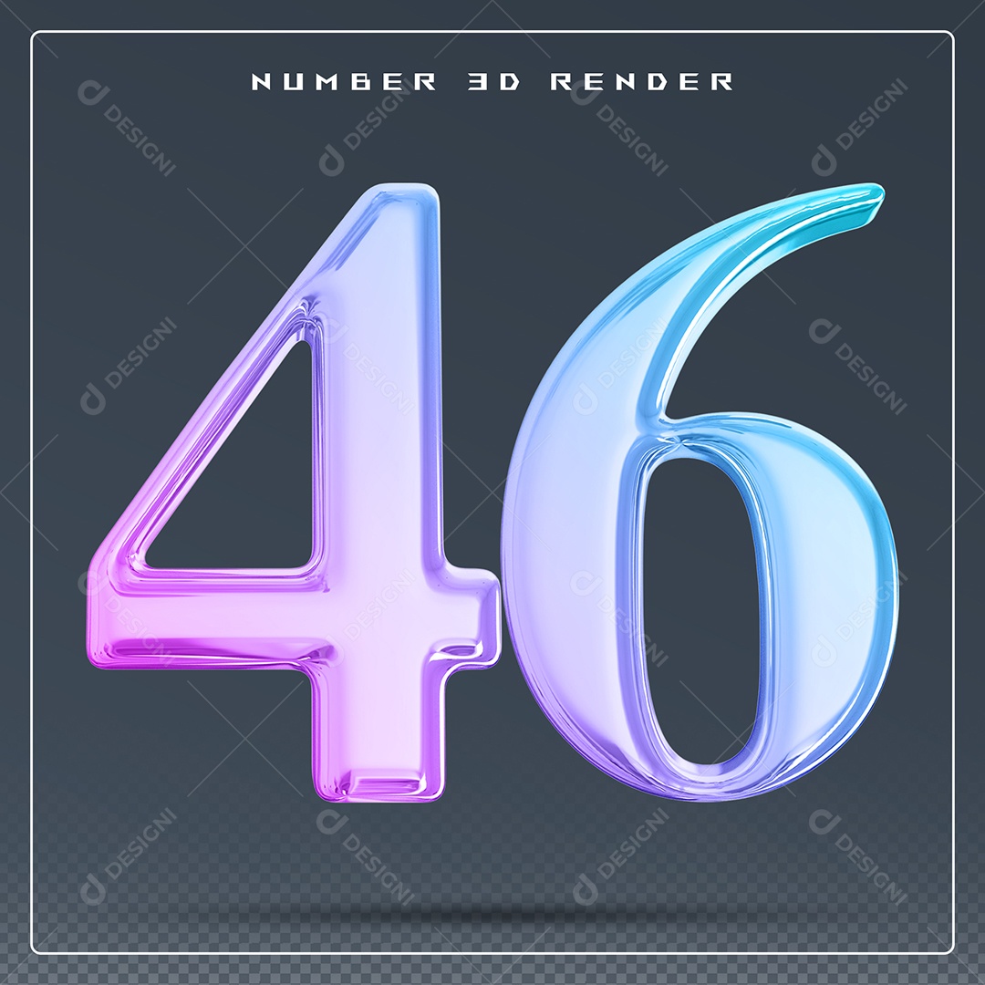 Elemento 3D Número 46 Colorido para Composição PSD