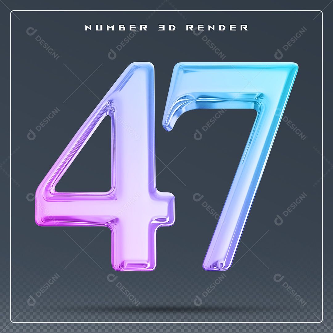 Elemento 3D Número 47 Colorido para Composição PSD