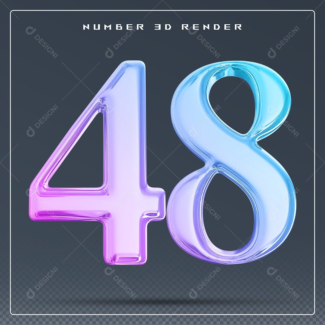 Elemento 3D Número 48 Colorido para Composição PSD