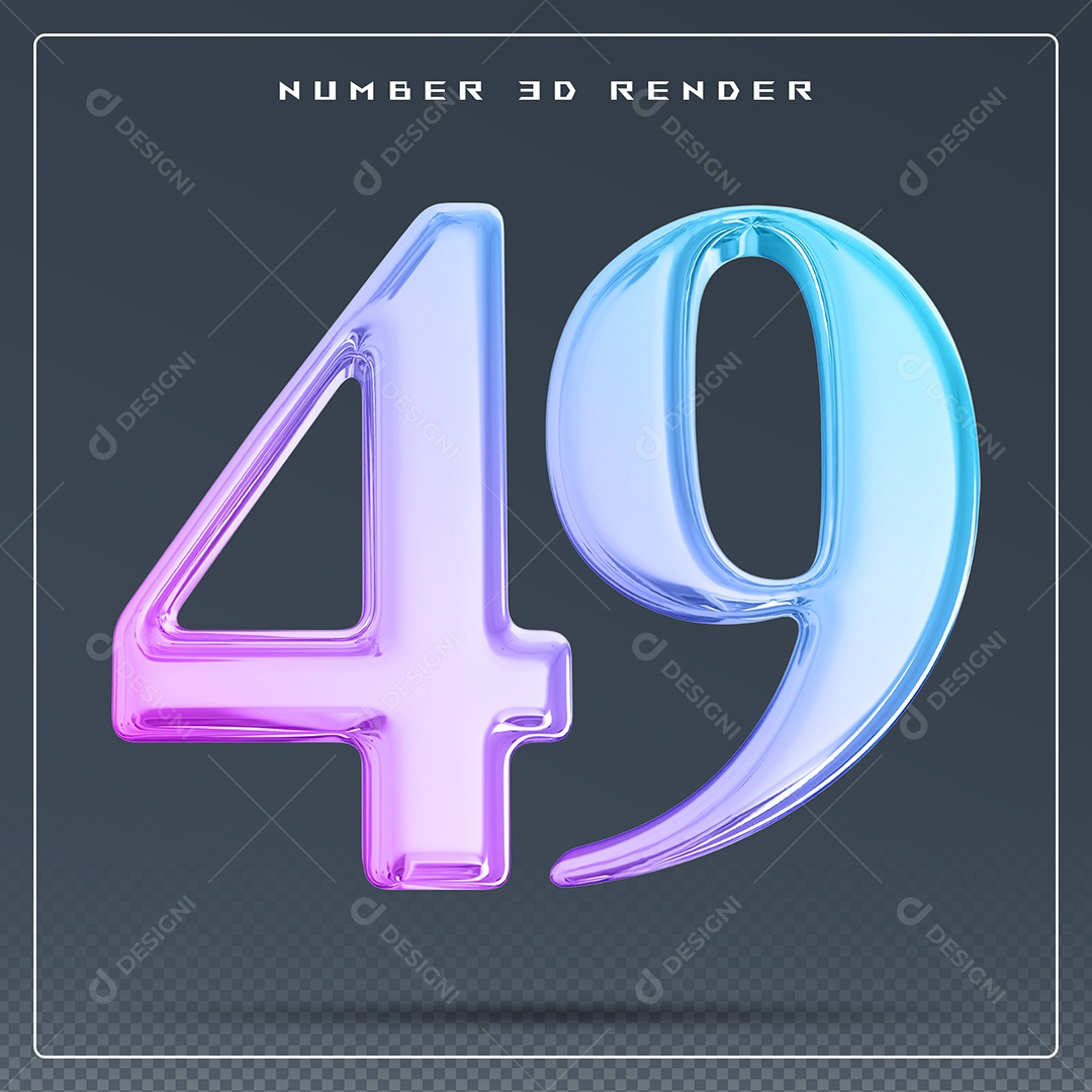 Elemento 3D Número 49 Colorido para Composição PSD