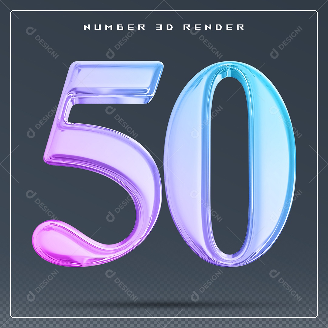 Elemento 3D Número 50 Colorido para Composição PSD