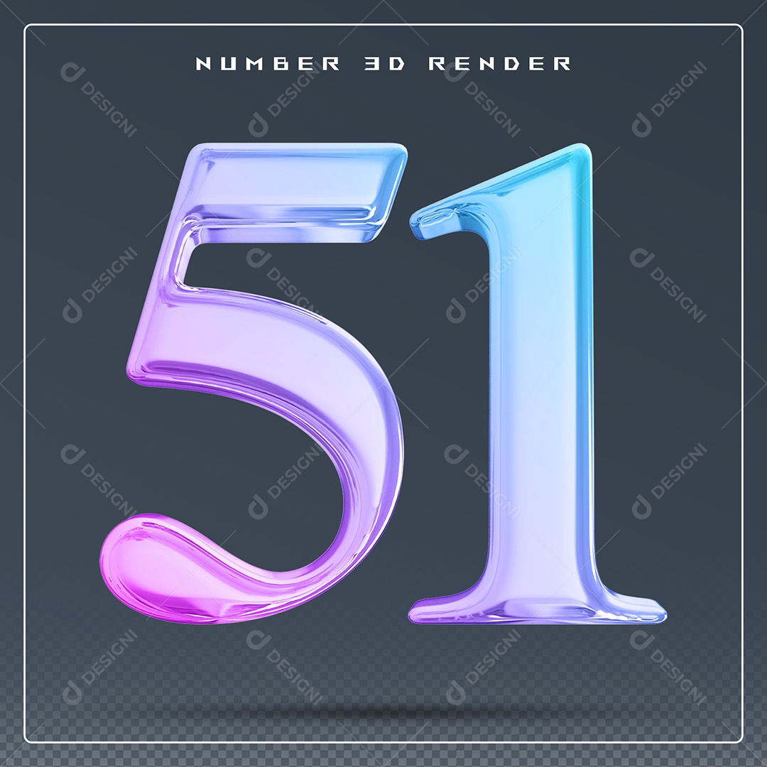 Elemento 3D Número 51 Colorido para Composição PSD