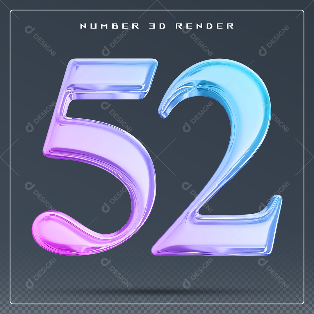 Elemento 3D Número 52 Colorido para Composição PSD