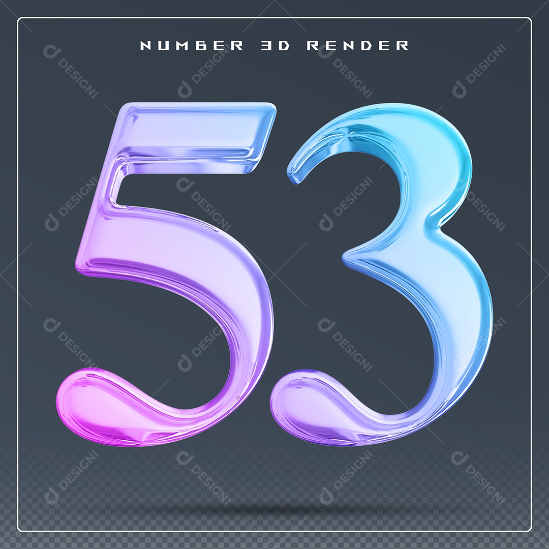 Elemento 3D Número 53 Colorido para Composição PSD