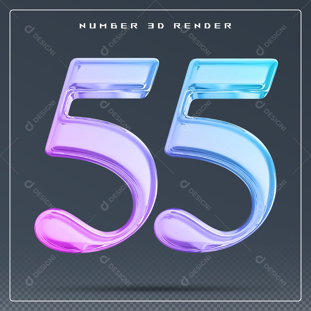 Elemento 3D Número 55 Colorido para Composição PSD
