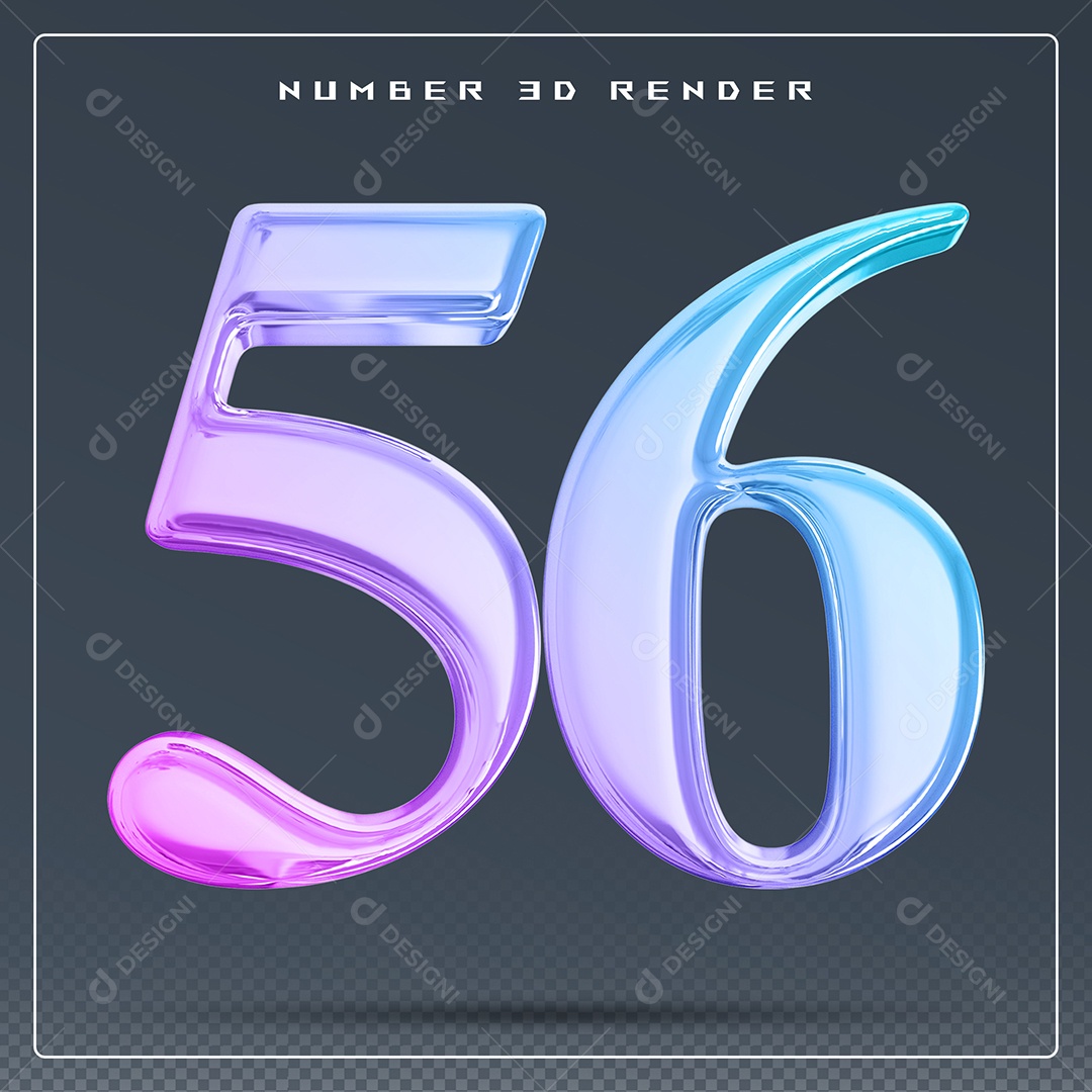 Elemento 3D Número 56 Colorido para Composição PSD