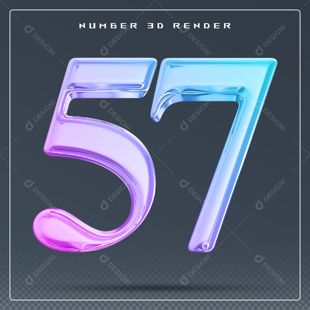 Elemento 3D Número 57 Colorido para Composição PSD