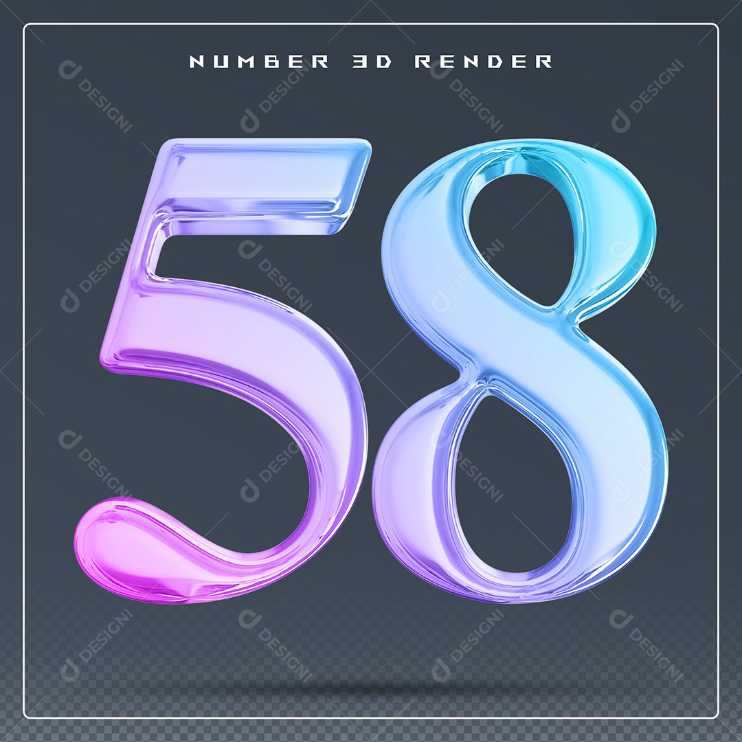 Elemento 3D Número 58 Colorido para Composição PSD