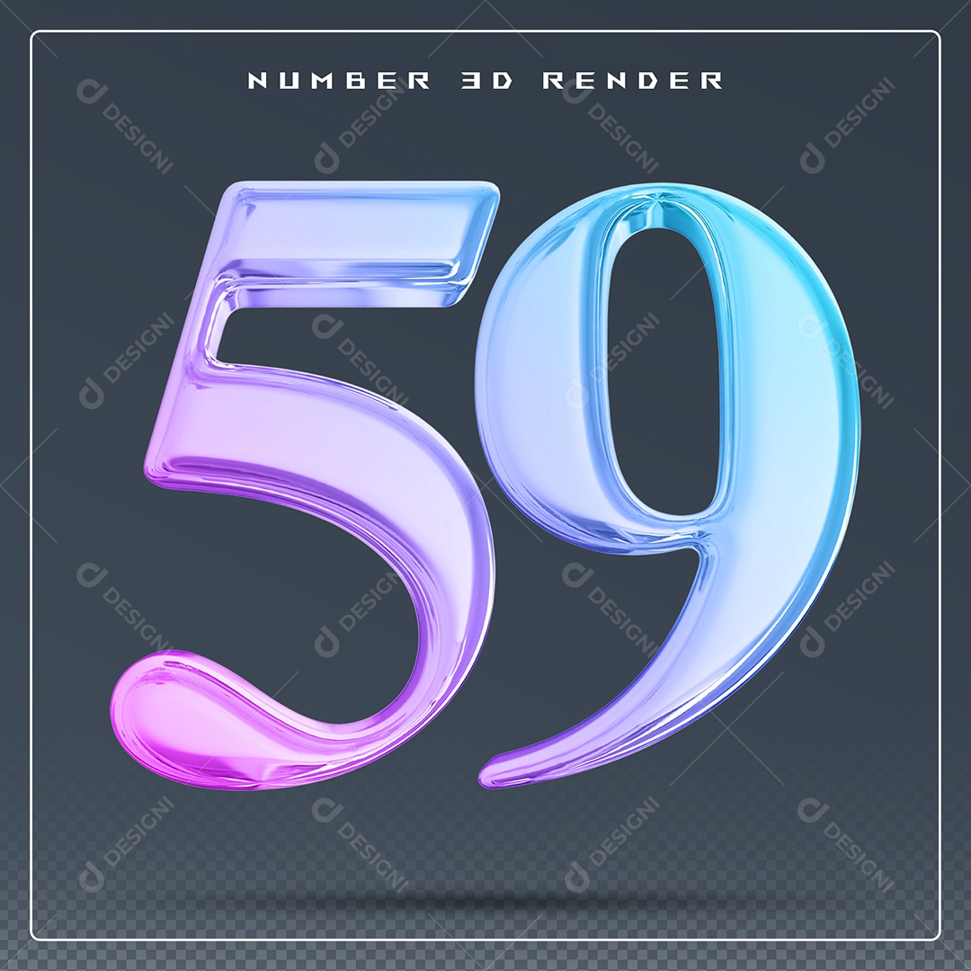 Elemento 3D Número 59 Colorido para Composição PSD