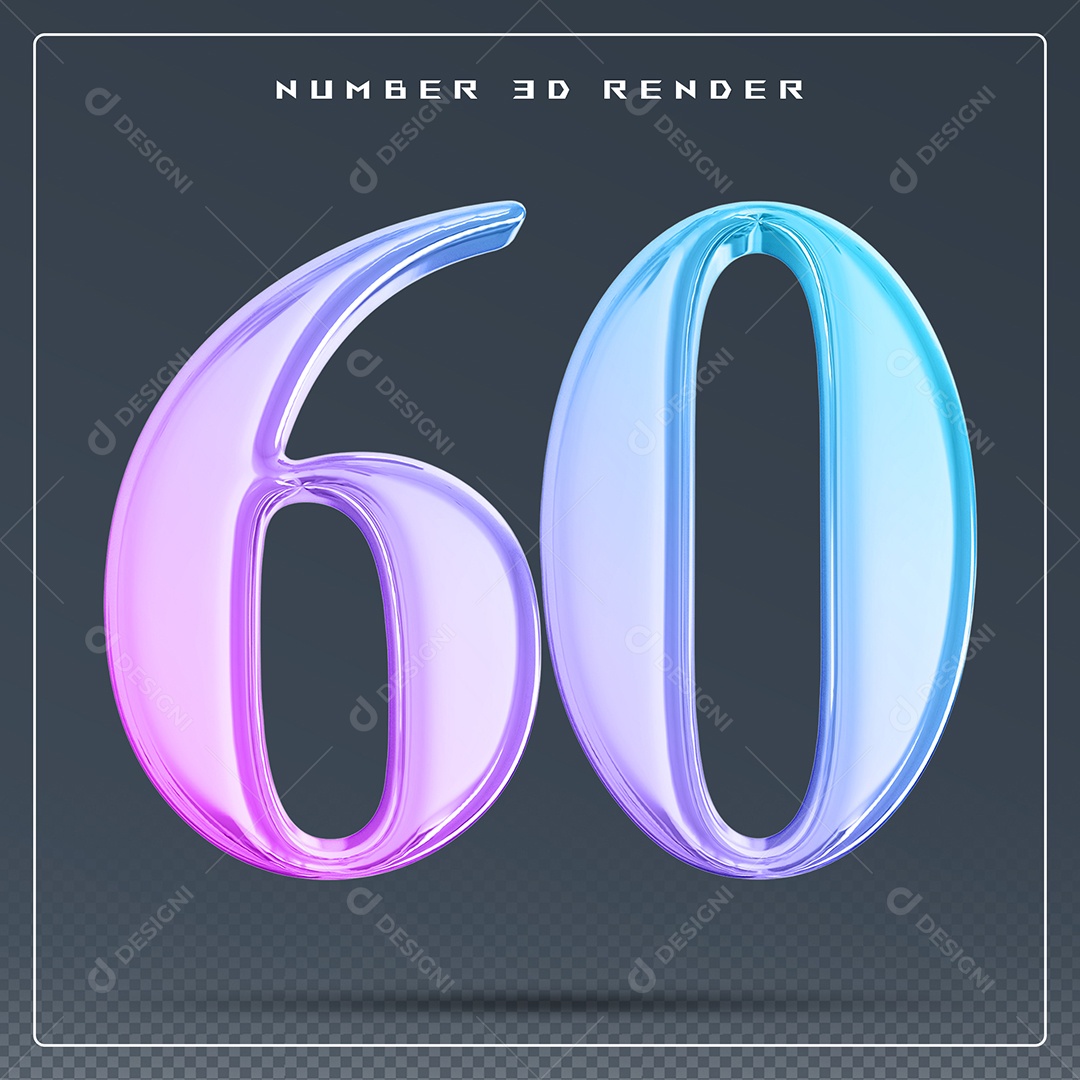 Elemento 3D Número 60 Colorido para Composição PSD