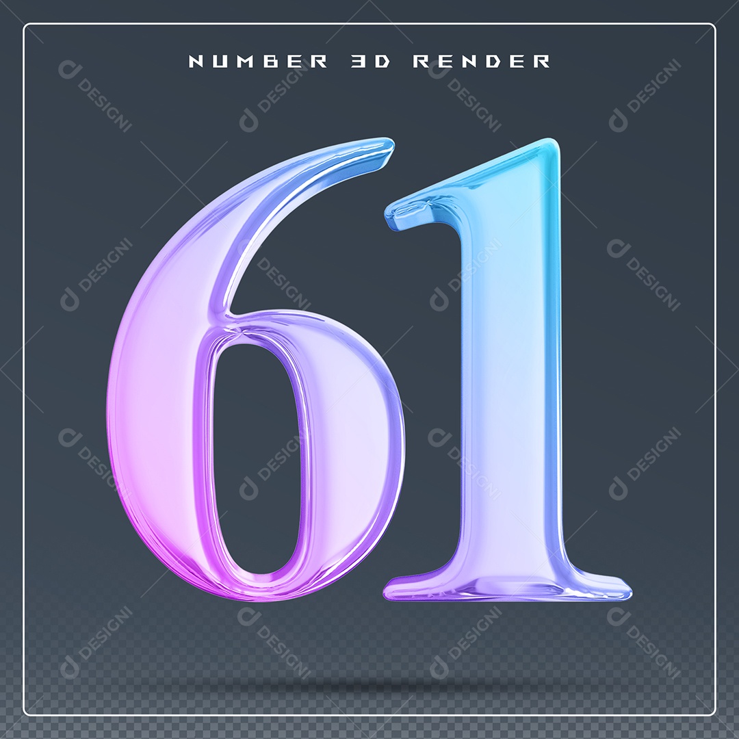 Elemento 3D Número 61 Colorido para Composição PSD