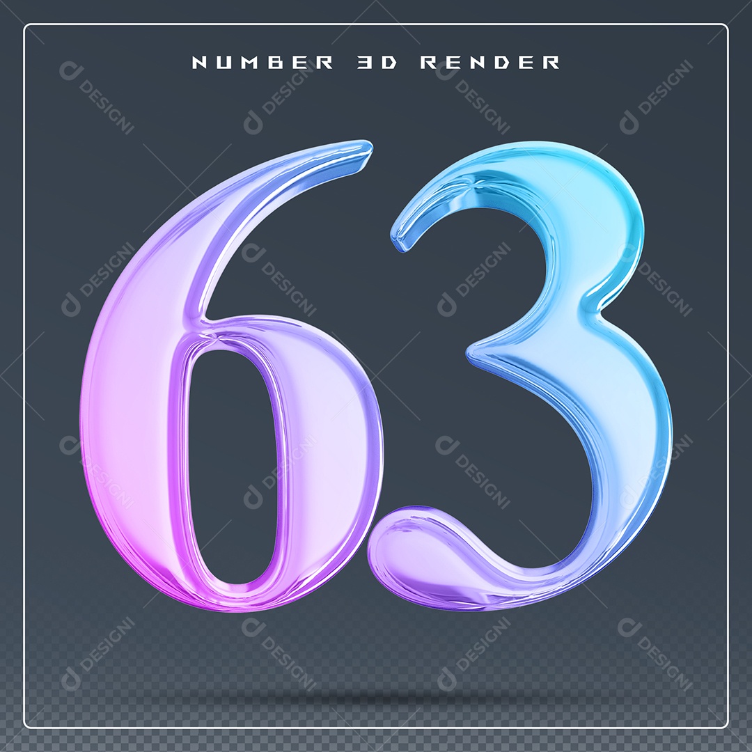 Elemento 3D Número 63 Colorido para Composição PSD