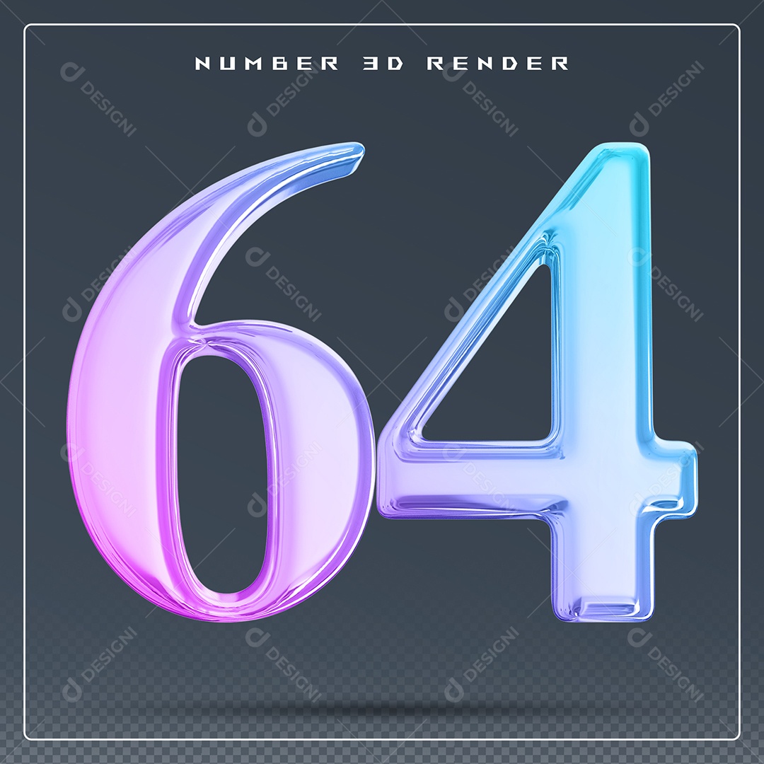 Elemento 3D Número 64 Colorido para Composição PSD