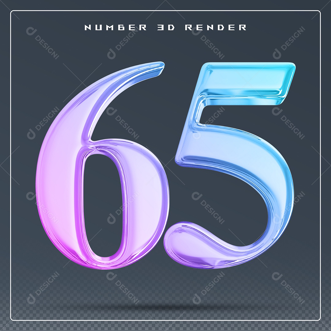 Elemento 3D Número 65 Colorido para Composição PSD