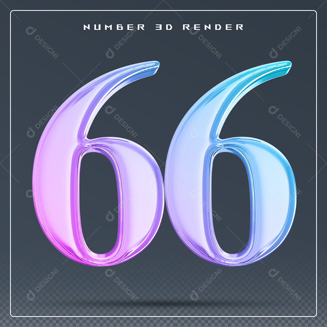 Elemento 3D Número 66 Colorido para Composição PSD