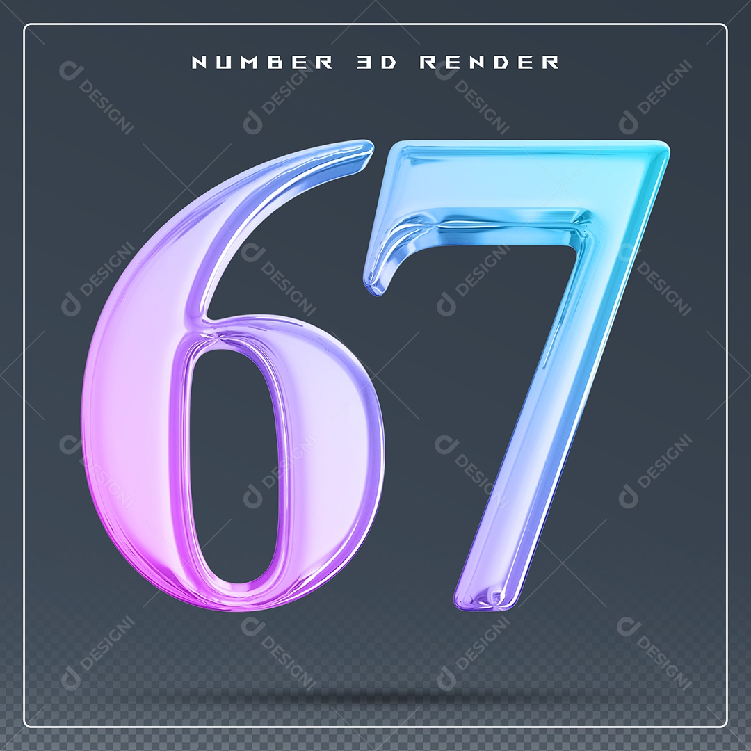 Elemento 3D Número 67 Colorido para Composição PSD