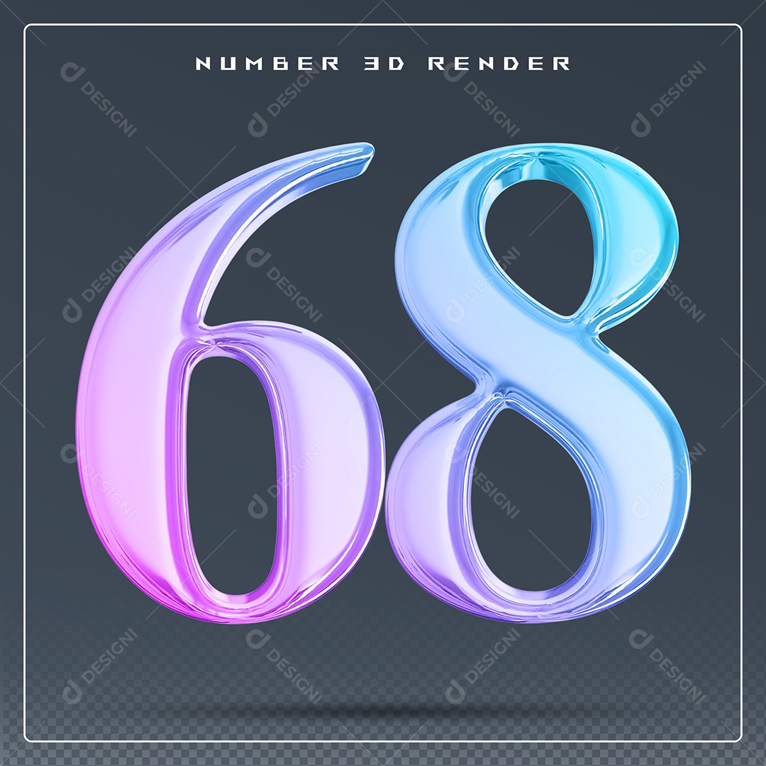 Elemento 3D Número 68 Colorido para Composição PSD