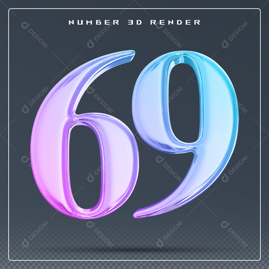 Elemento 3D Número 69 Colorido para Composição PSD