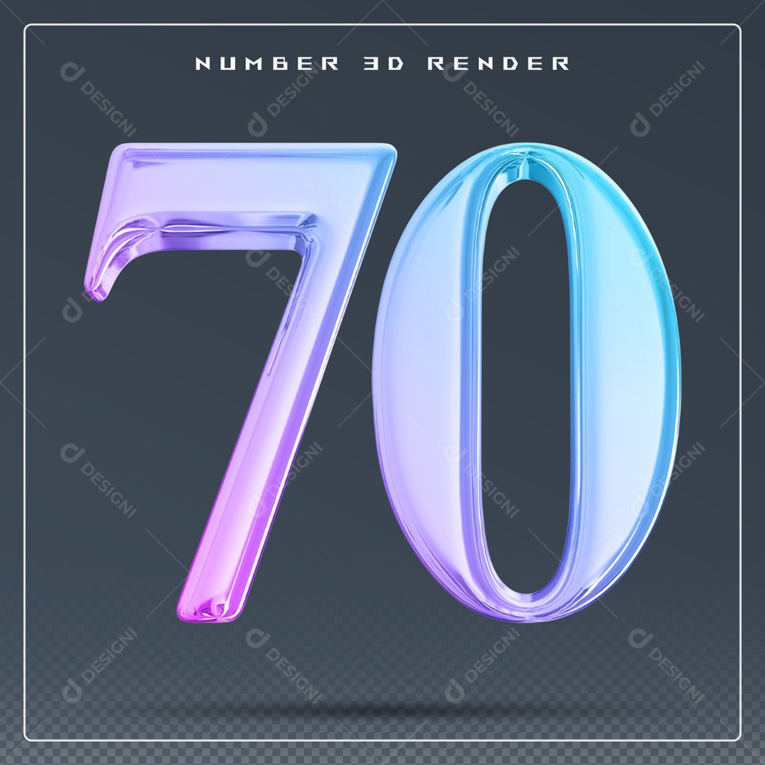 Elemento 3D Número 70 Colorido para Composição PSD
