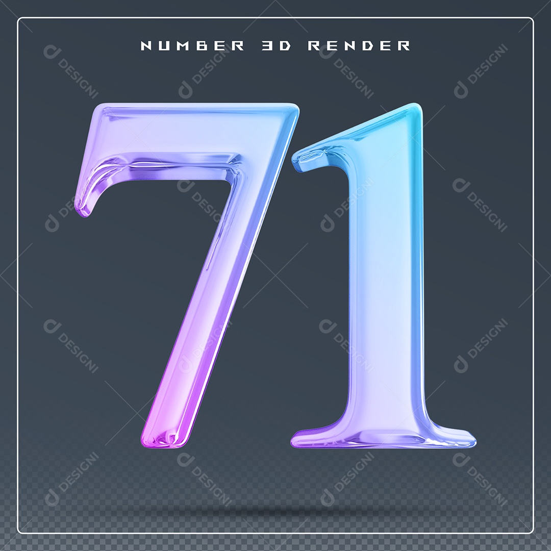 Elemento 3D Número 71 Colorido para Composição PSD