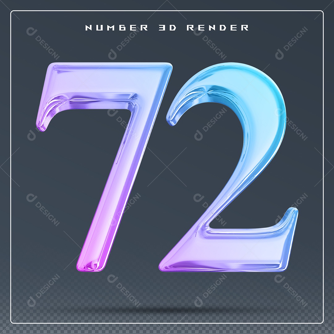 Elemento 3D Número 72 Colorido para Composição PSD