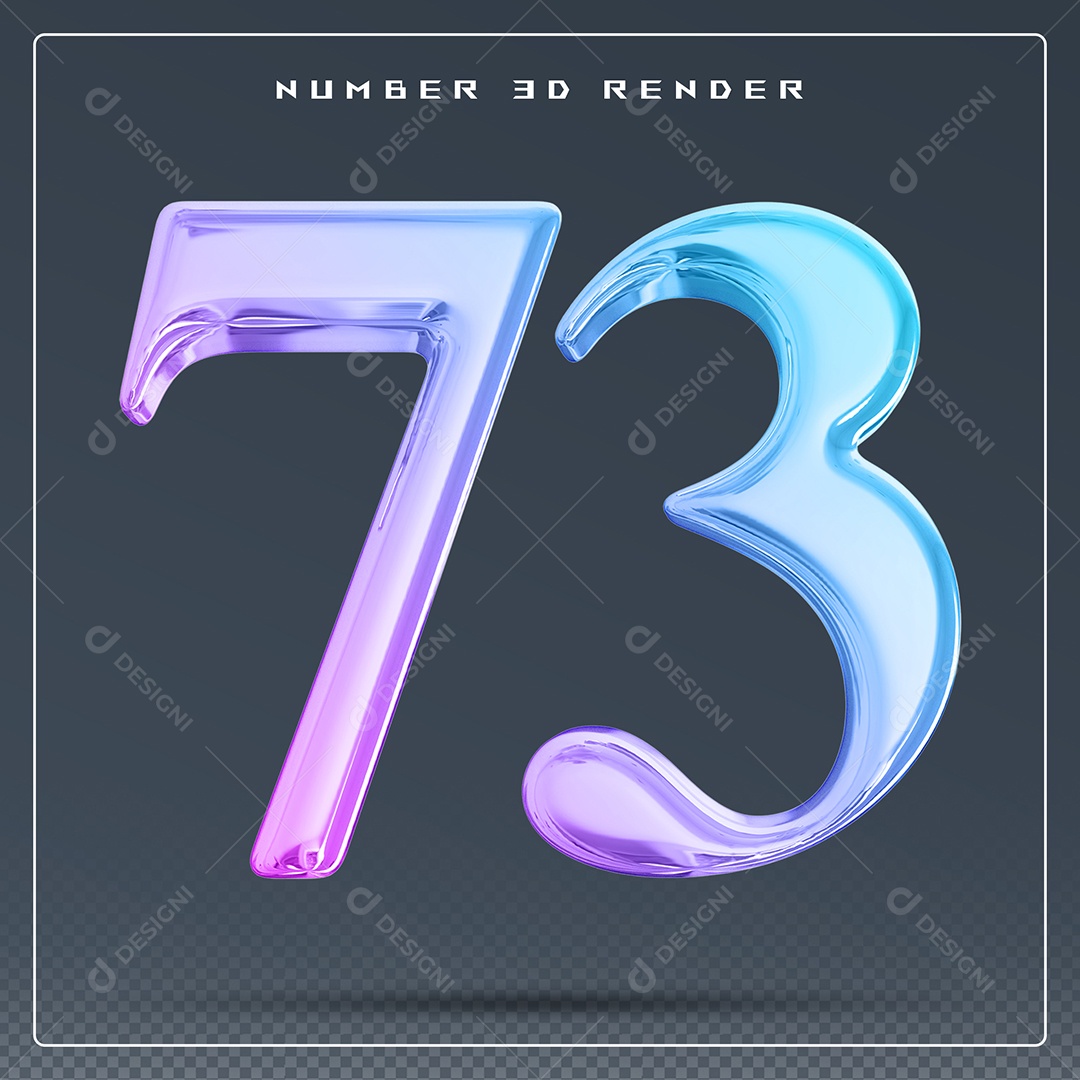 Elemento 3D Número 73 Colorido para Composição PSD