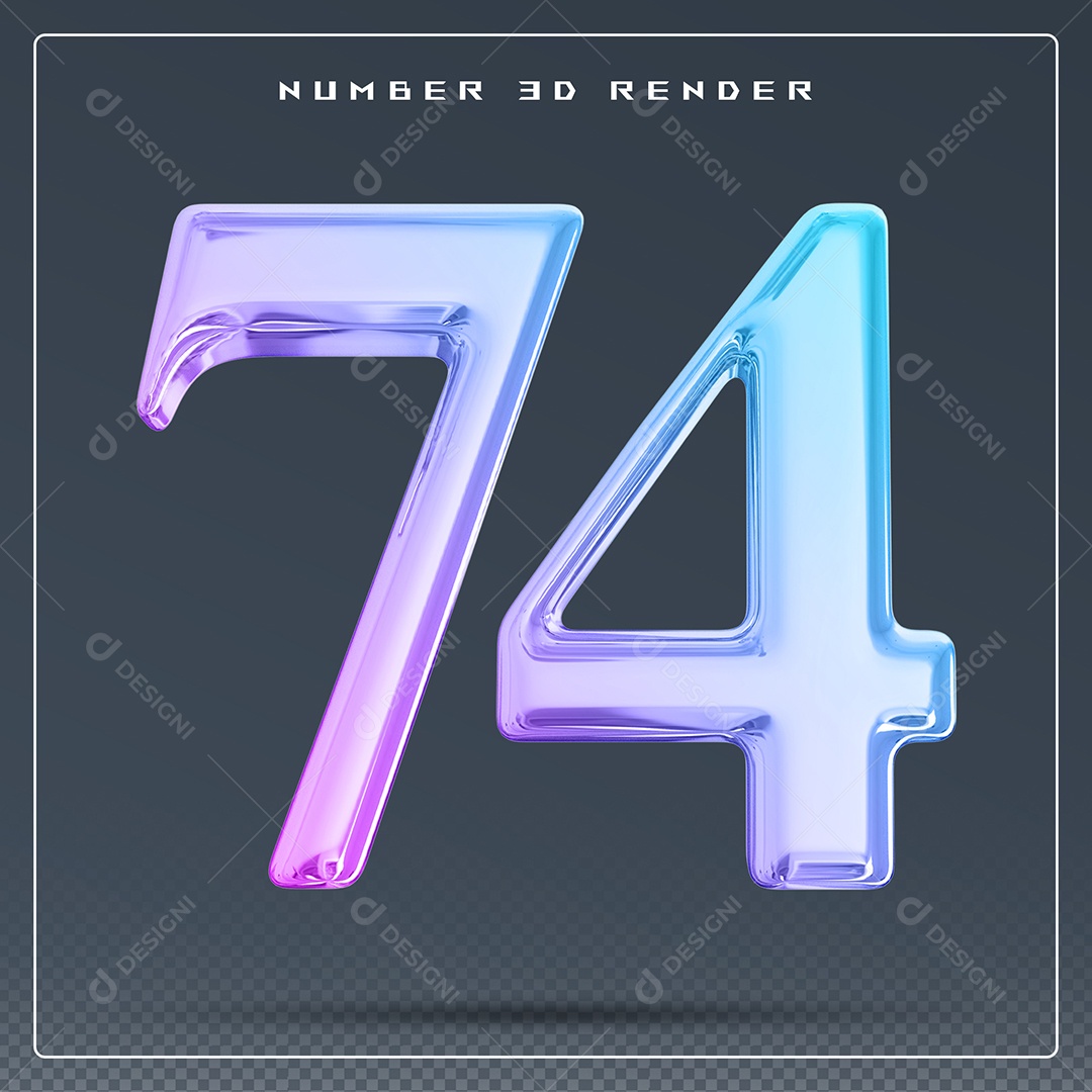 Elemento 3D Número 74 Colorido para Composição PSD