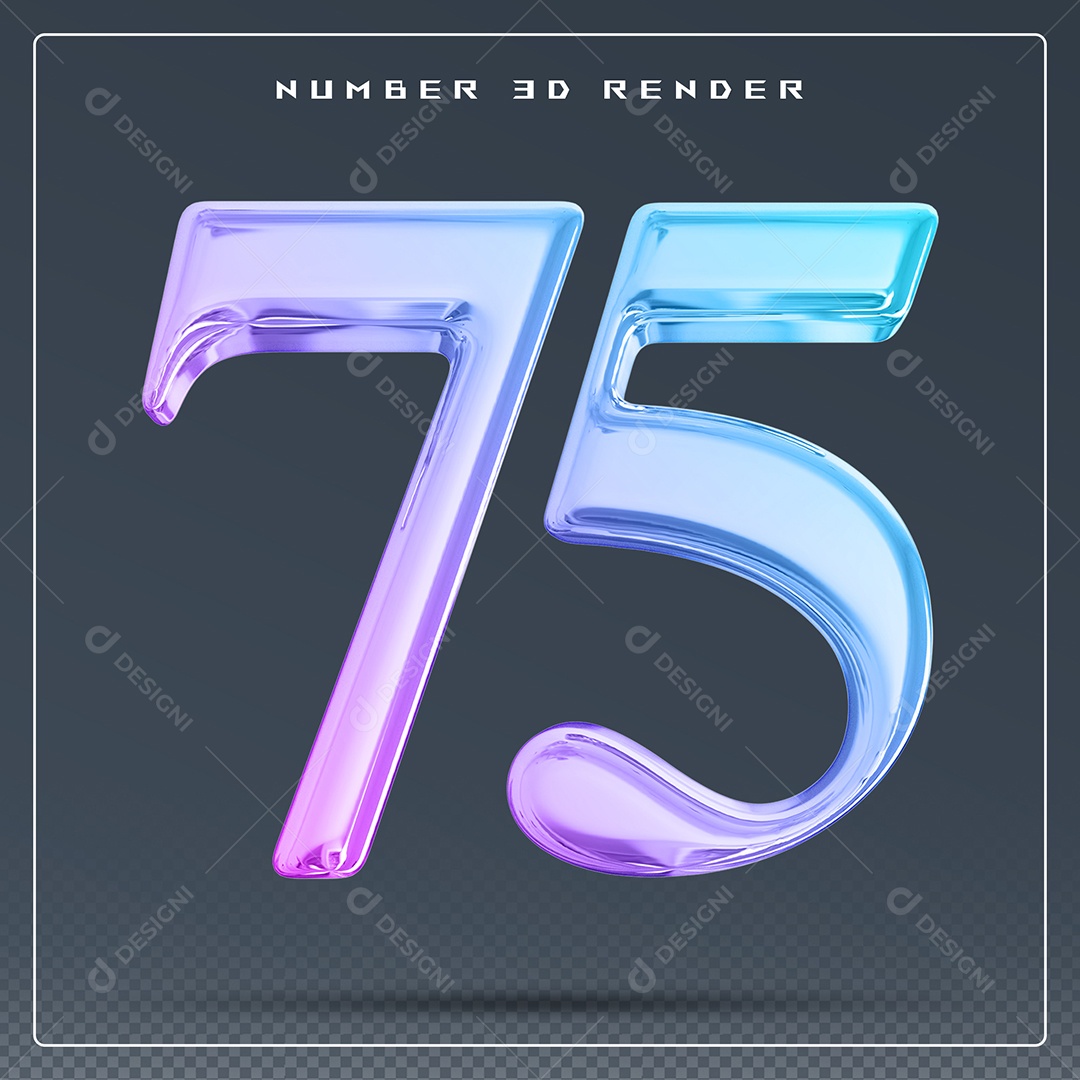 Elemento 3D Número 75 Colorido para Composição PSD