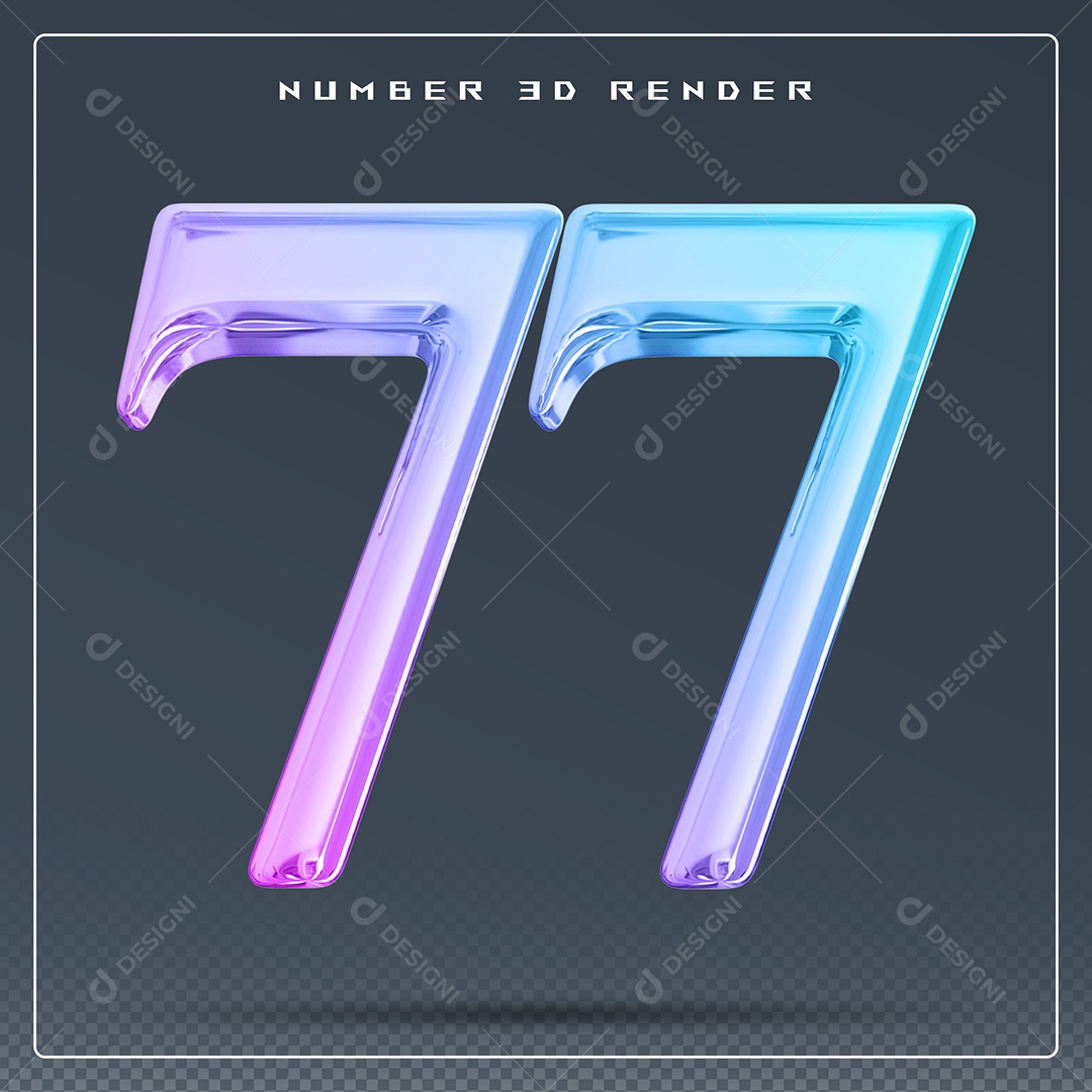 Elemento 3D Número 77 Colorido para Composição PSD