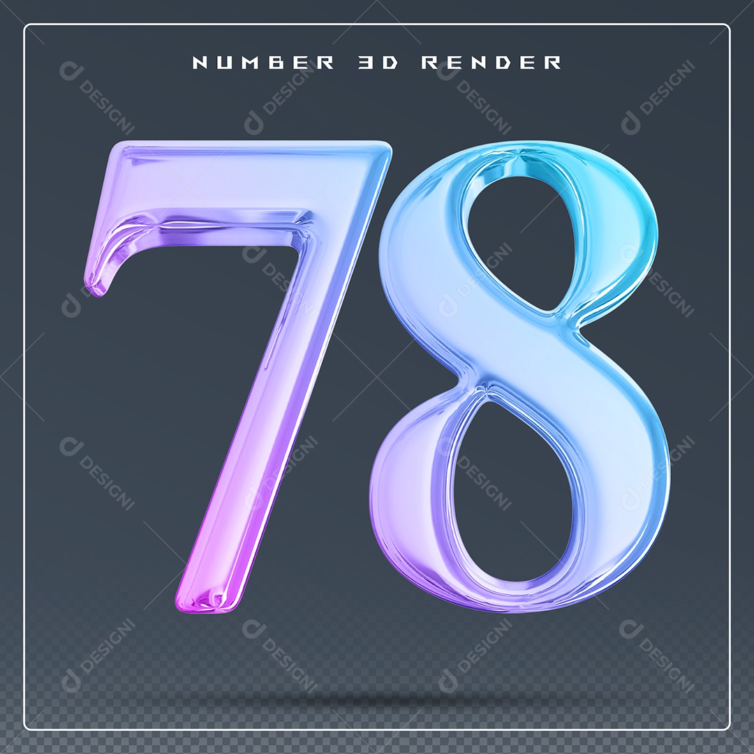 Elemento 3D Número 78 Colorido para Composição PSD