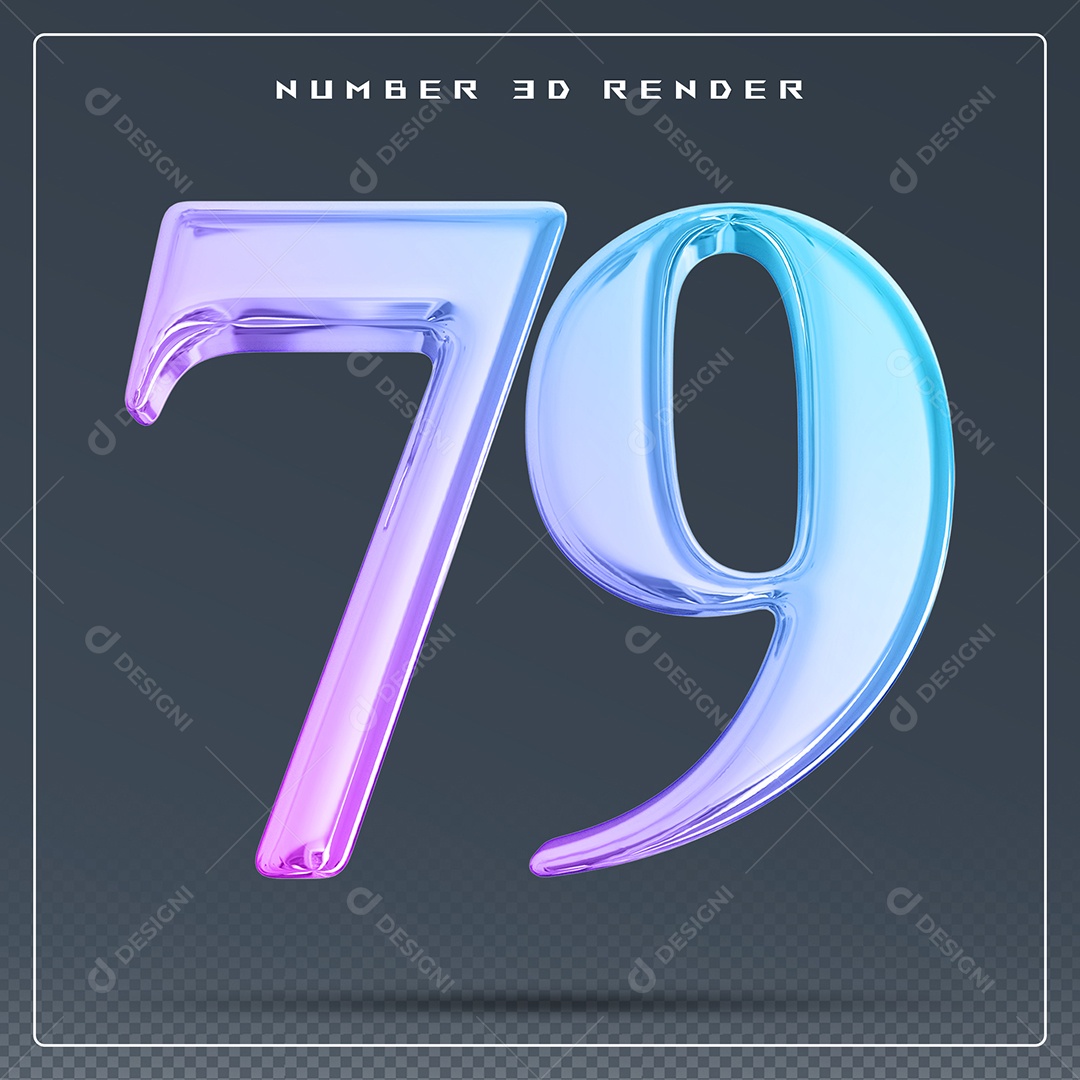 Elemento 3D Número 79 Colorido para Composição PSD