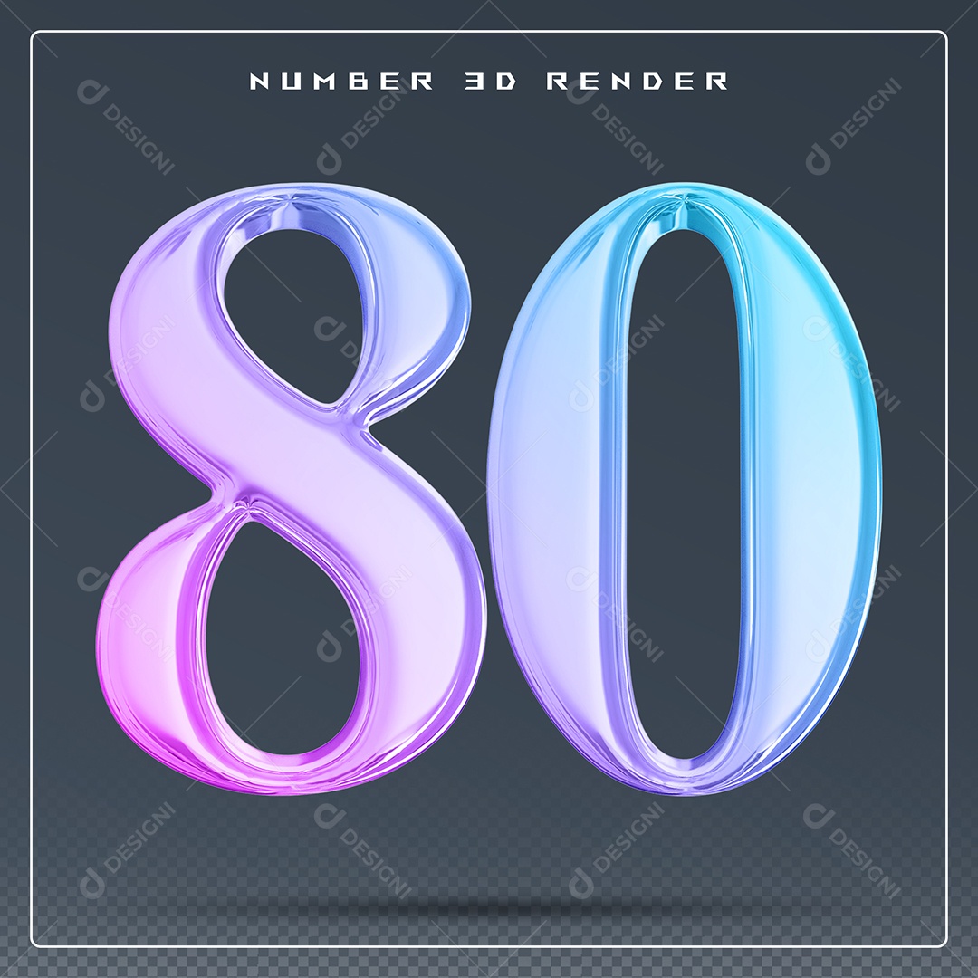 Elemento 3D Número 80 Colorido para Composição PSD