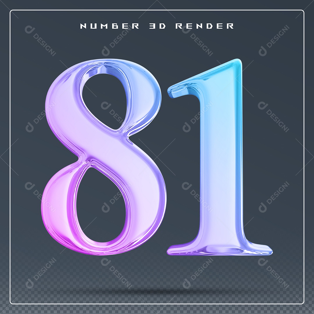 Elemento 3D Número 81 Colorido para Composição PSD